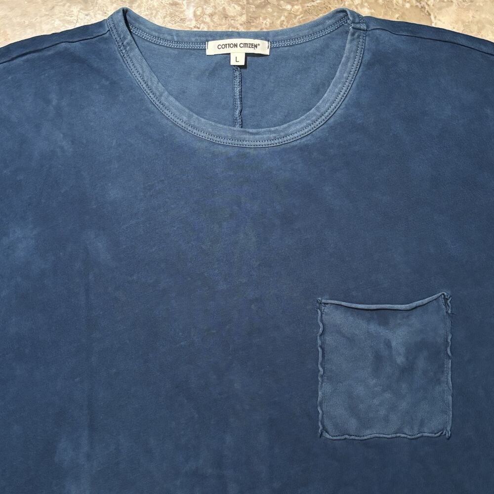 Cotton Citizen Shirt Mens Large Blue Short Sleeve Raw Split Hem 100% Supima USA